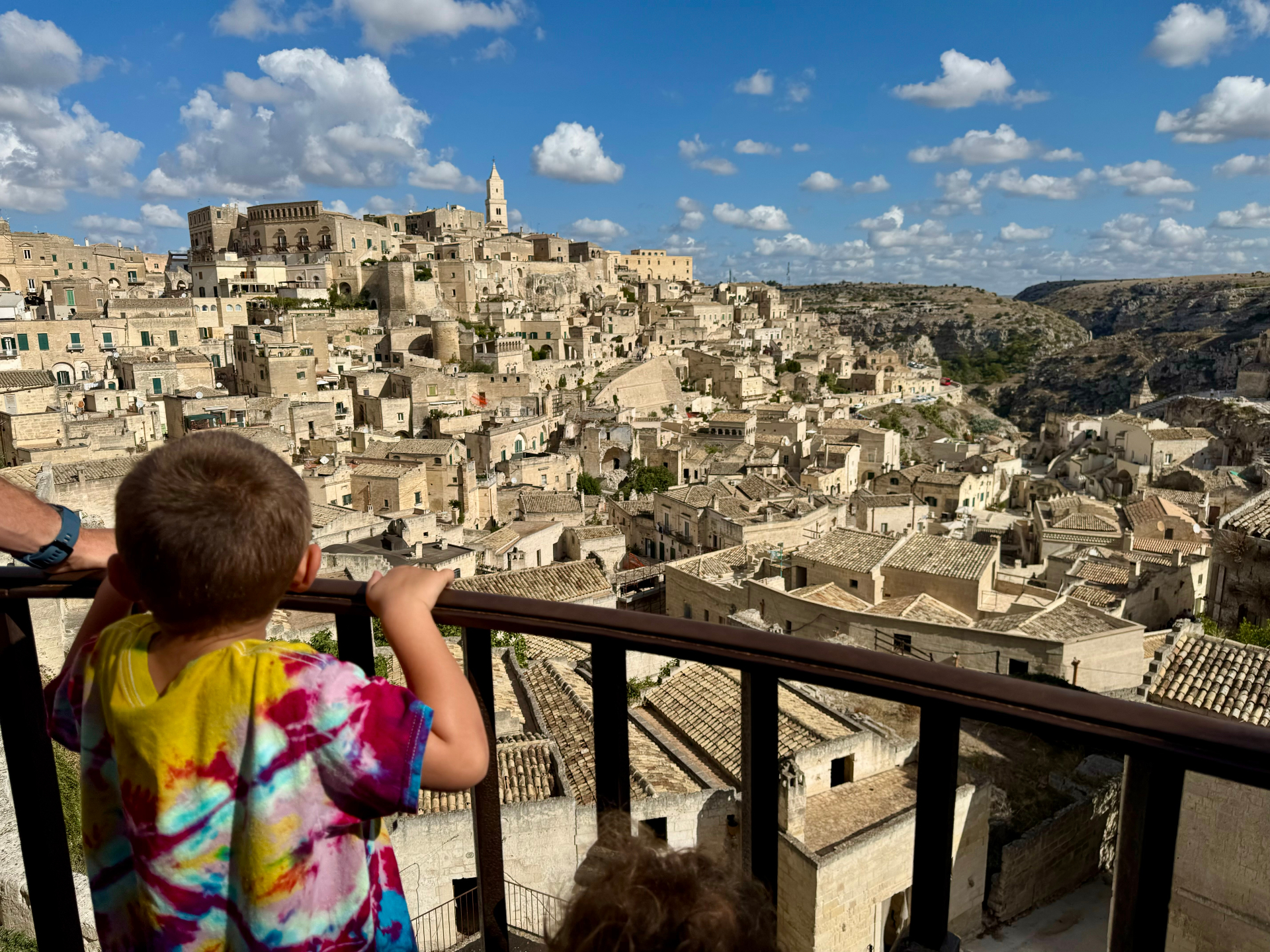 Kerry's son taking in the view of Matera, Italy