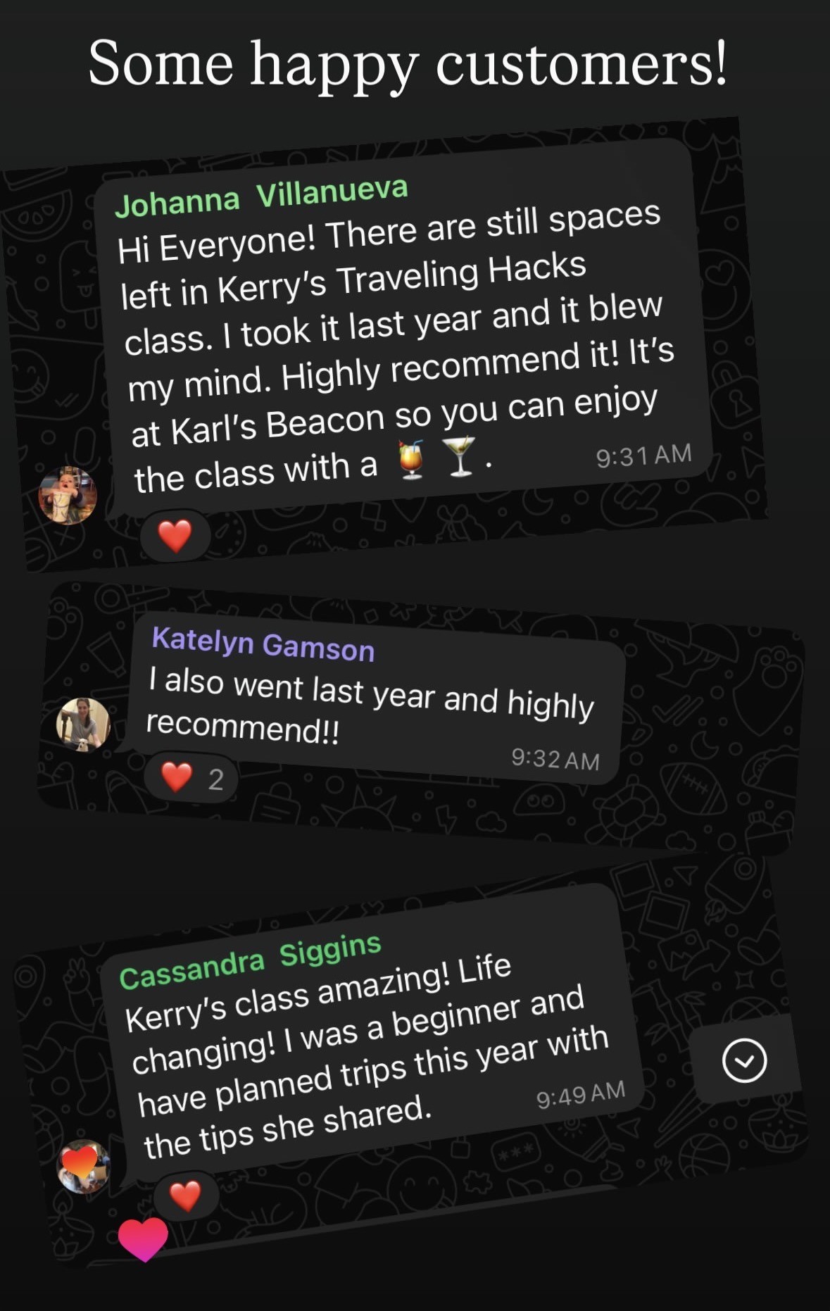 Cass Siggins, Travel Strategy Class